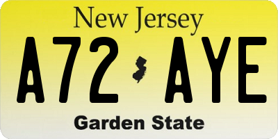 NJ license plate A72AYE