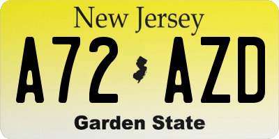 NJ license plate A72AZD