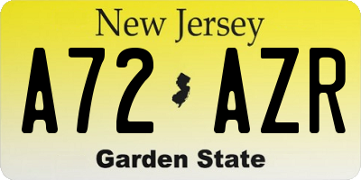 NJ license plate A72AZR