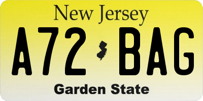 NJ license plate A72BAG