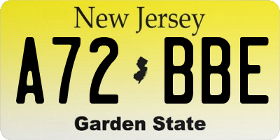 NJ license plate A72BBE