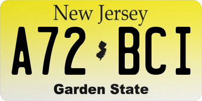 NJ license plate A72BCI