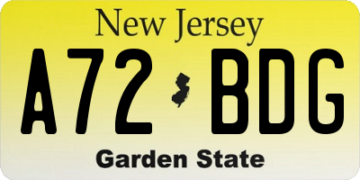 NJ license plate A72BDG