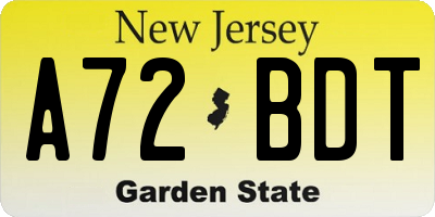 NJ license plate A72BDT