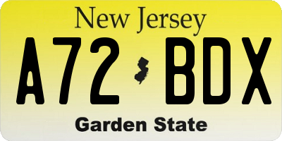 NJ license plate A72BDX