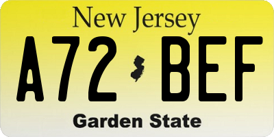 NJ license plate A72BEF