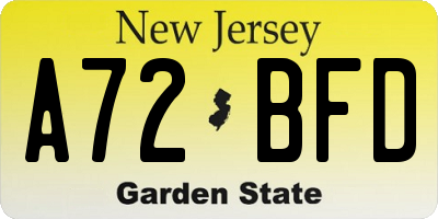 NJ license plate A72BFD