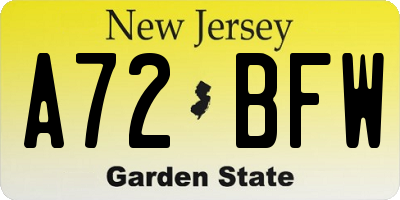 NJ license plate A72BFW