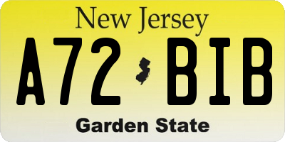 NJ license plate A72BIB