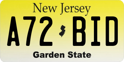 NJ license plate A72BID