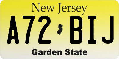 NJ license plate A72BIJ