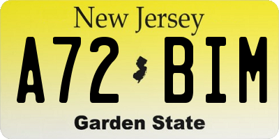 NJ license plate A72BIM