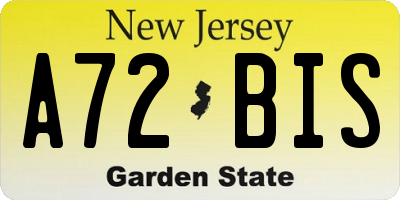 NJ license plate A72BIS