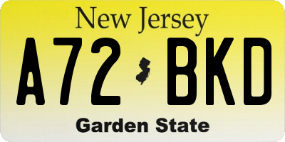NJ license plate A72BKD