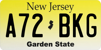 NJ license plate A72BKG