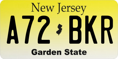 NJ license plate A72BKR