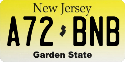 NJ license plate A72BNB