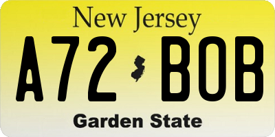 NJ license plate A72BOB