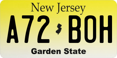 NJ license plate A72BOH