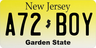 NJ license plate A72BOY