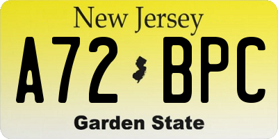 NJ license plate A72BPC