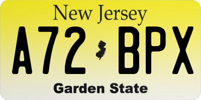 NJ license plate A72BPX