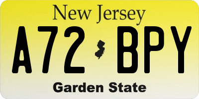 NJ license plate A72BPY