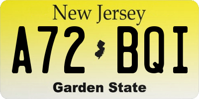 NJ license plate A72BQI