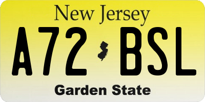NJ license plate A72BSL