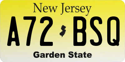 NJ license plate A72BSQ