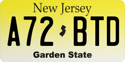 NJ license plate A72BTD