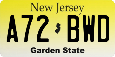 NJ license plate A72BWD
