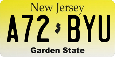 NJ license plate A72BYU