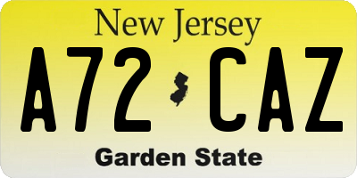NJ license plate A72CAZ