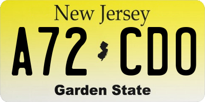NJ license plate A72CDO