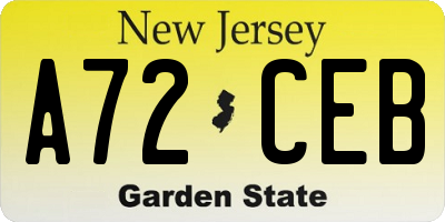 NJ license plate A72CEB