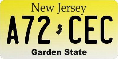 NJ license plate A72CEC