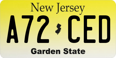 NJ license plate A72CED