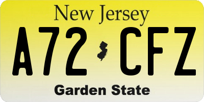 NJ license plate A72CFZ