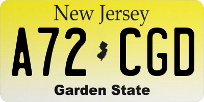 NJ license plate A72CGD