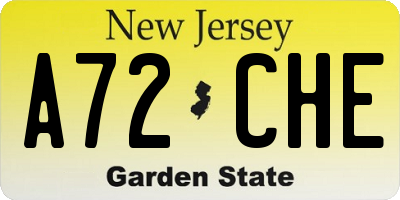 NJ license plate A72CHE
