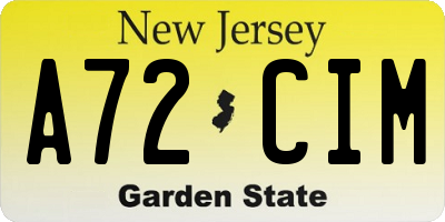 NJ license plate A72CIM