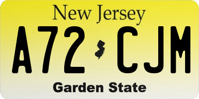 NJ license plate A72CJM