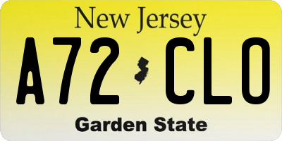 NJ license plate A72CLO