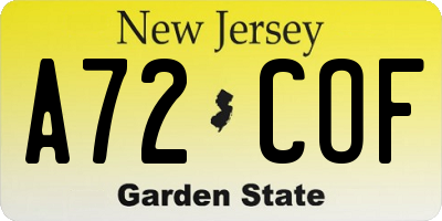 NJ license plate A72COF