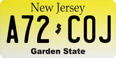 NJ license plate A72COJ