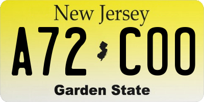 NJ license plate A72COO