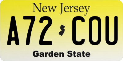 NJ license plate A72COU