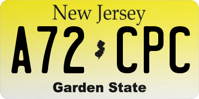 NJ license plate A72CPC