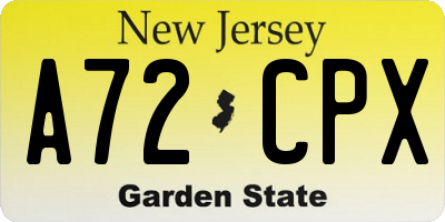 NJ license plate A72CPX